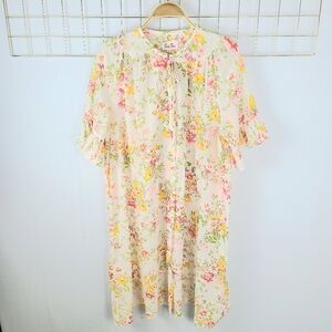Smart Time Pink Yellow Flower Print Mumu Nightgown Vintage Robe
